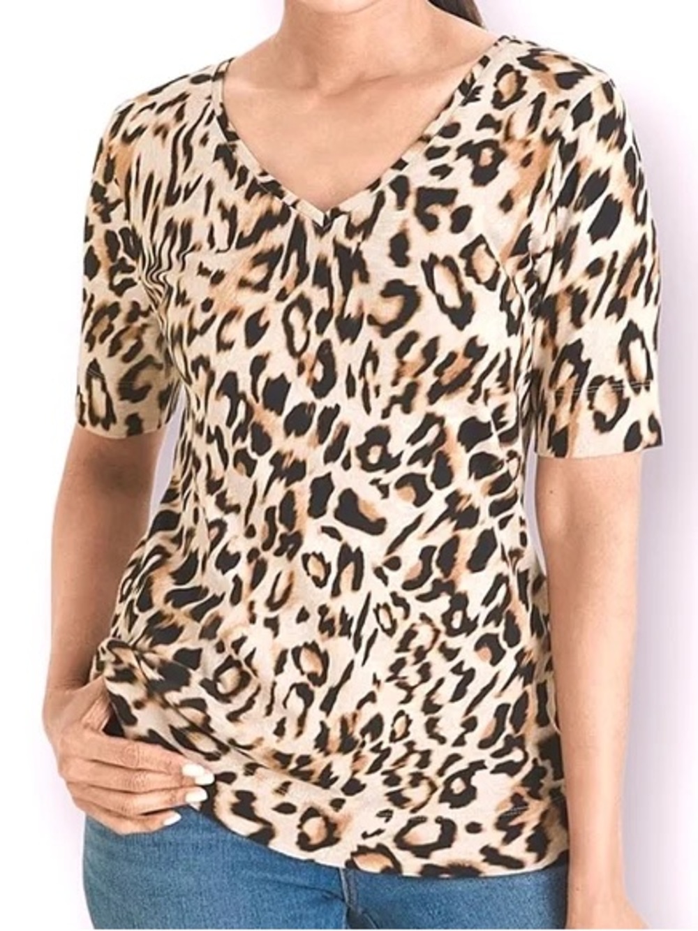 Chico's Size 2 (L/12-14) Leopard Print 100% Pima Cotton Tee